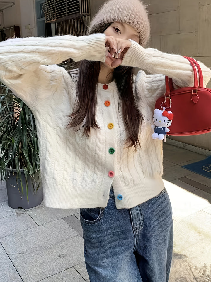 Cardigan – Gebreide Structuur & Lange Mouwen