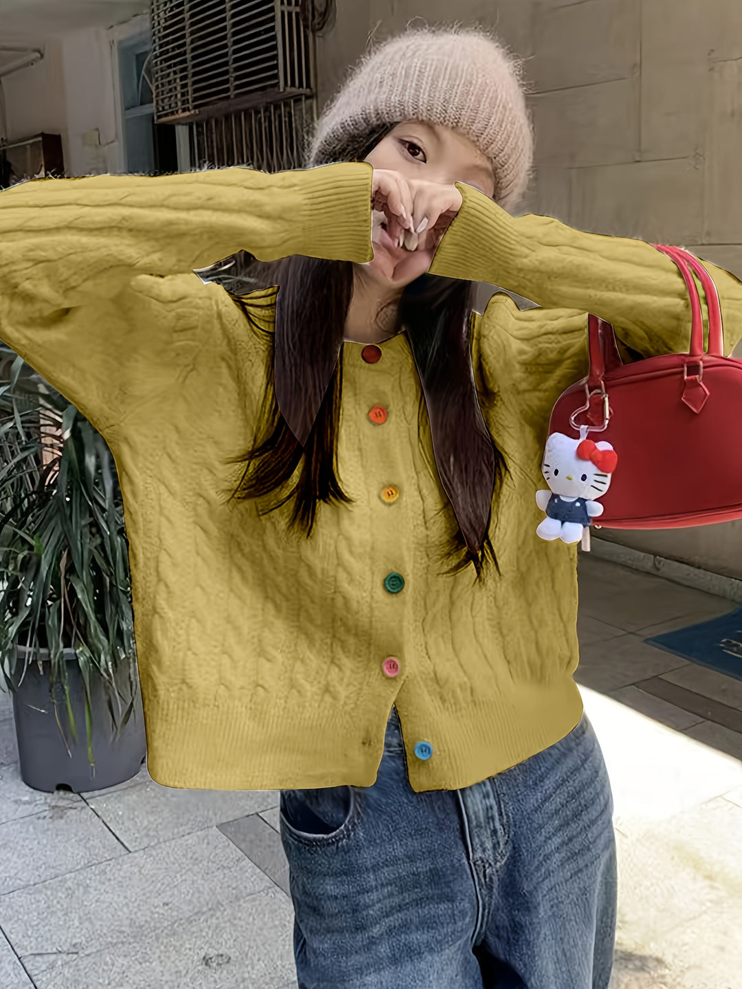 Cardigan – Gebreide Structuur & Lange Mouwen