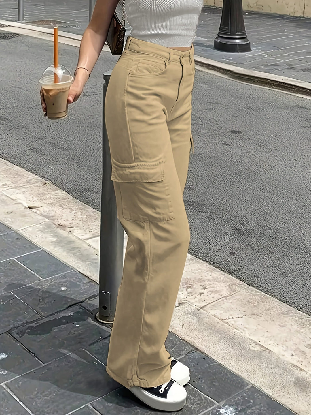 Cargo Broek - Hoge Taille & Wijde Pijpen met Zakken
