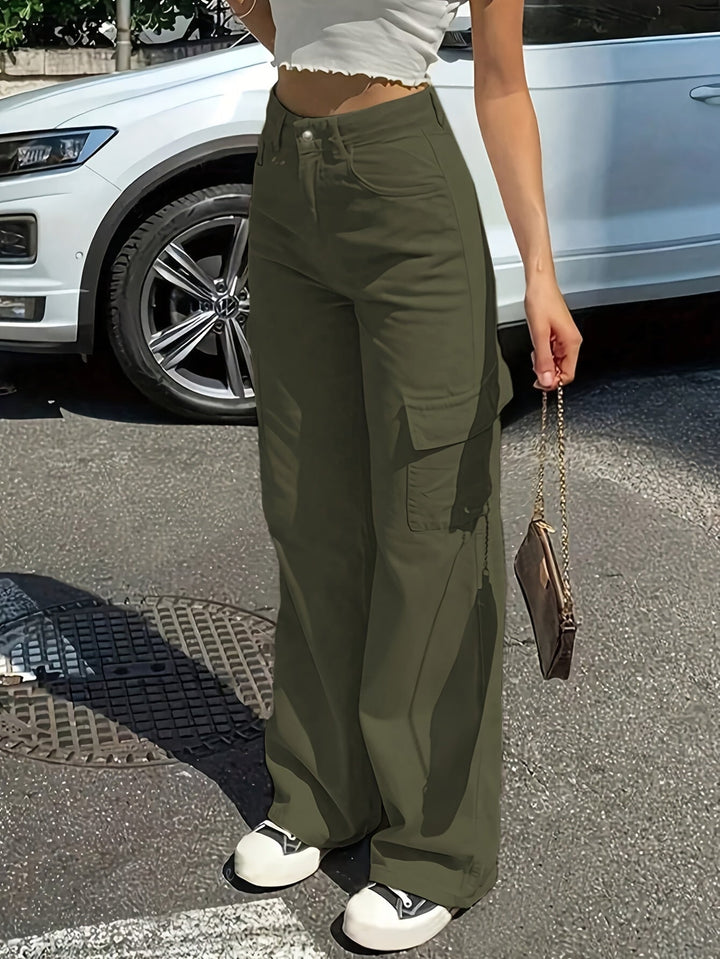 Cargo Broek - Hoge Taille & Wijde Pijpen met Zakken