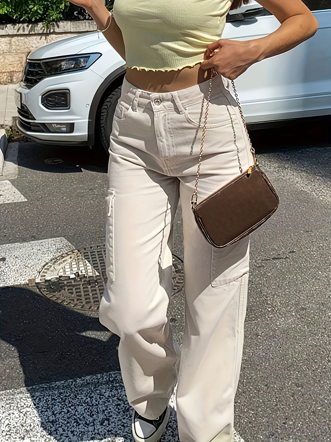 Cargo Broek - Hoge Taille & Wijde Pijpen met Zakken