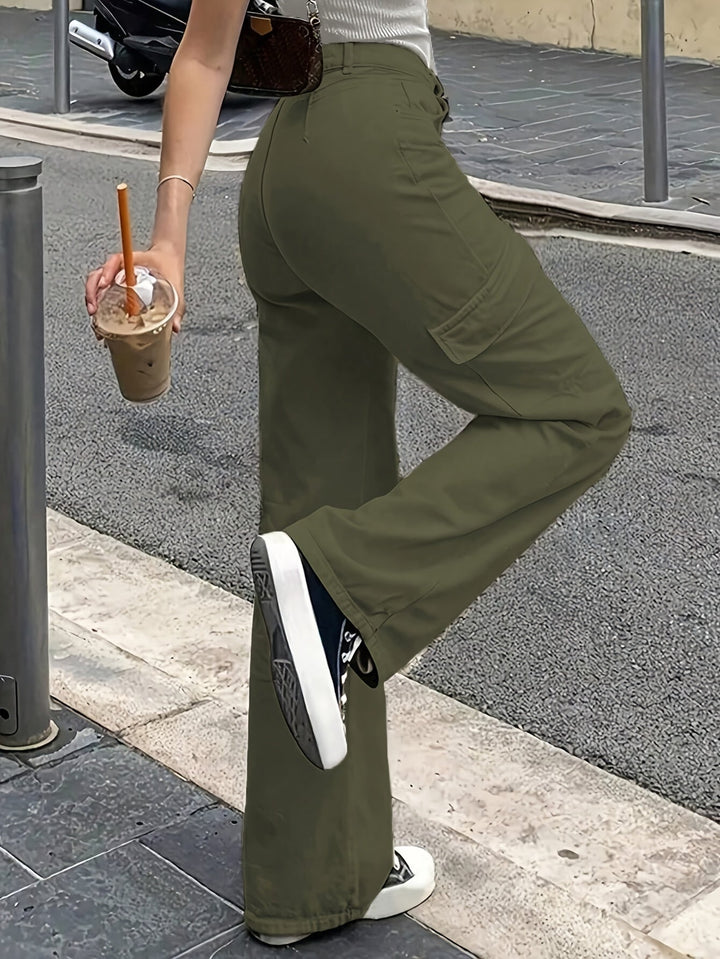 Cargo Broek - Hoge Taille & Wijde Pijpen met Zakken
