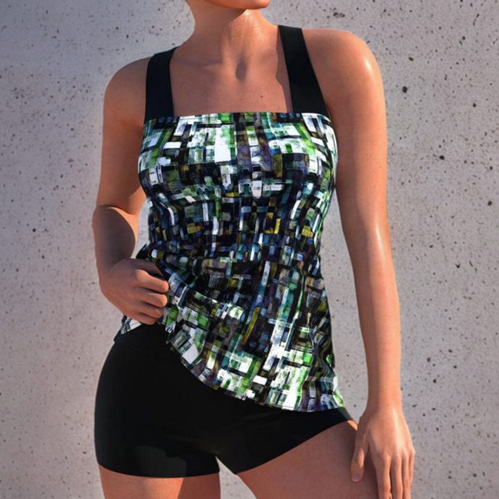 Caris - Tankini met geoprint, bestaande uit een topje en een shortje