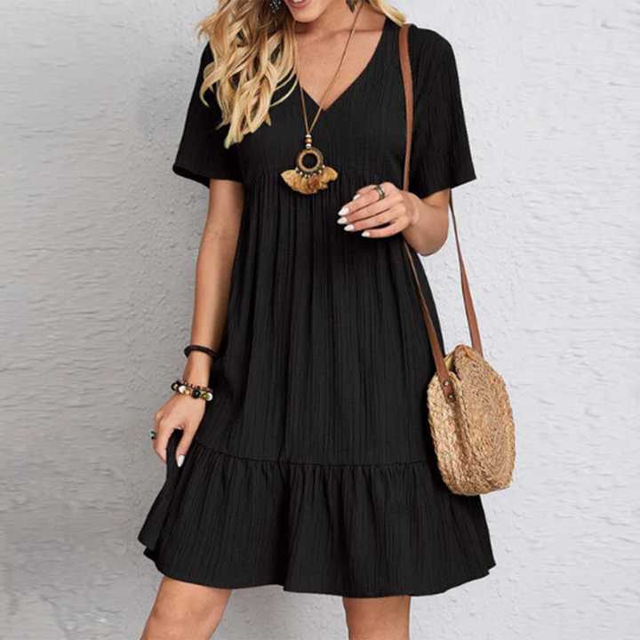 Casual Babydoll Jurk - Losse Pasvorm & V-Halsontwerp