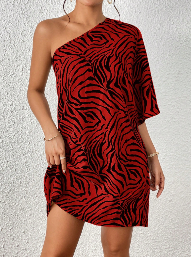 Casual Jurk – Asymmetrische Kraag & Natuurlijke Taille