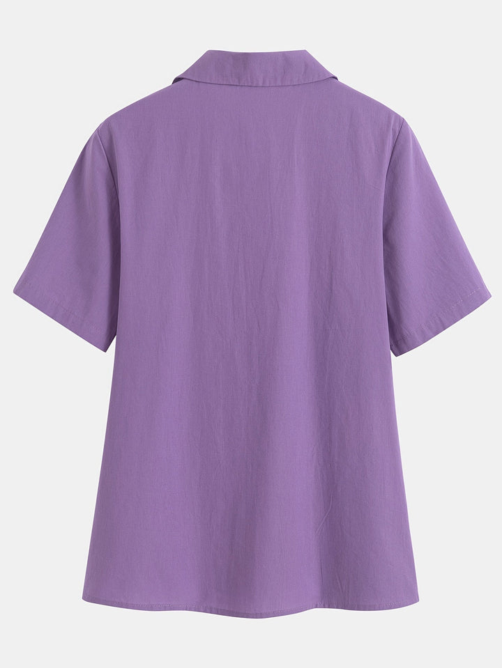 Casual Korte Mouwen Katoenen Shirt - Losse Pasvorm & Knopen