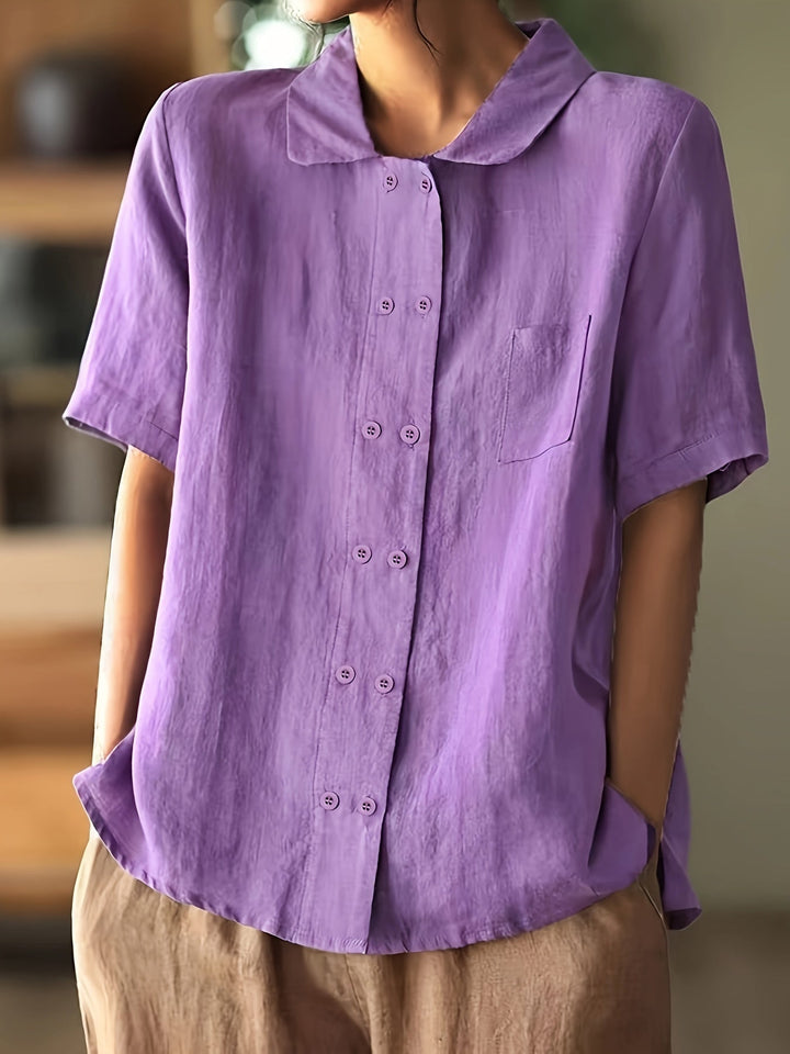 Casual Korte Mouwen Katoenen Shirt - Losse Pasvorm & Knopen