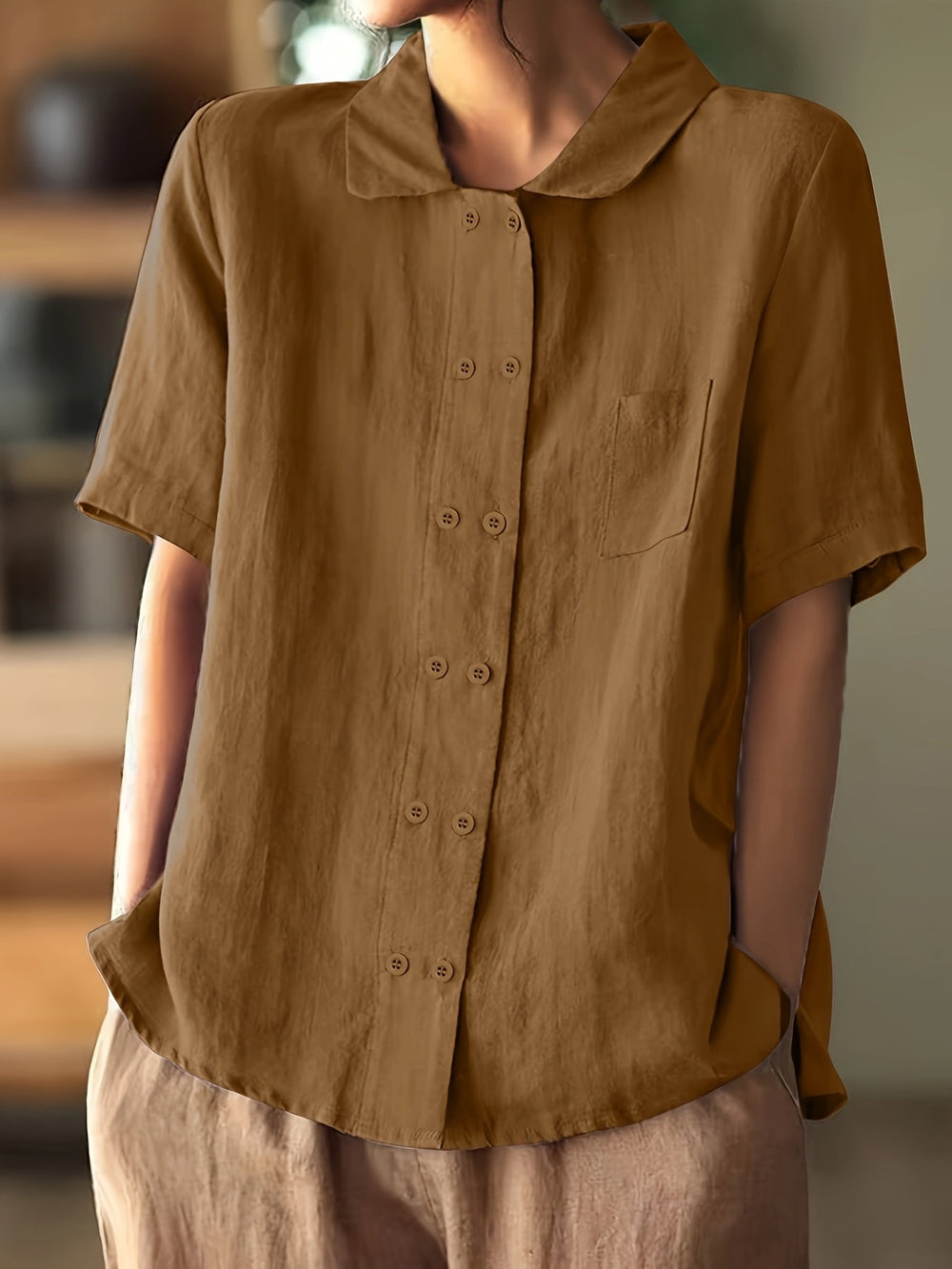 Casual Korte Mouwen Katoenen Shirt - Losse Pasvorm & Knopen