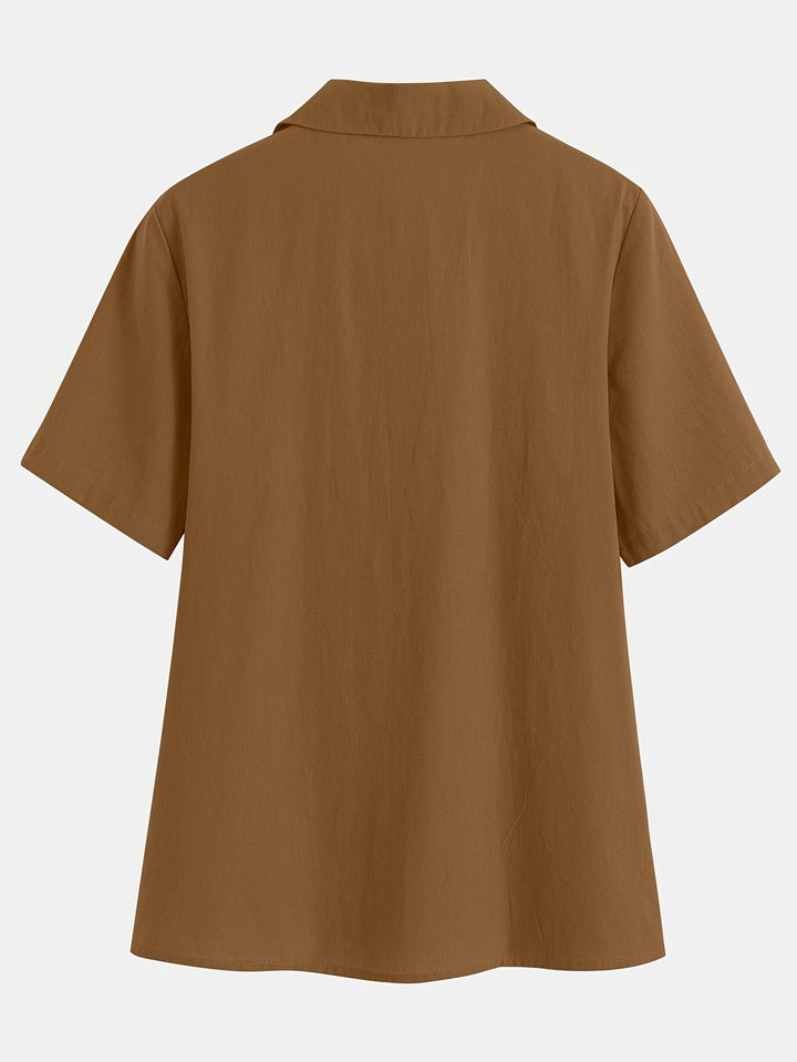 Casual Korte Mouwen Katoenen Shirt - Losse Pasvorm & Knopen