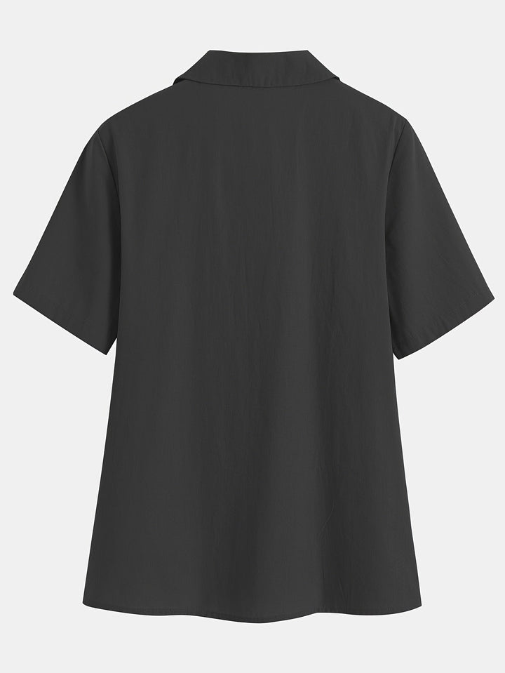 Casual Korte Mouwen Katoenen Shirt - Losse Pasvorm & Knopen