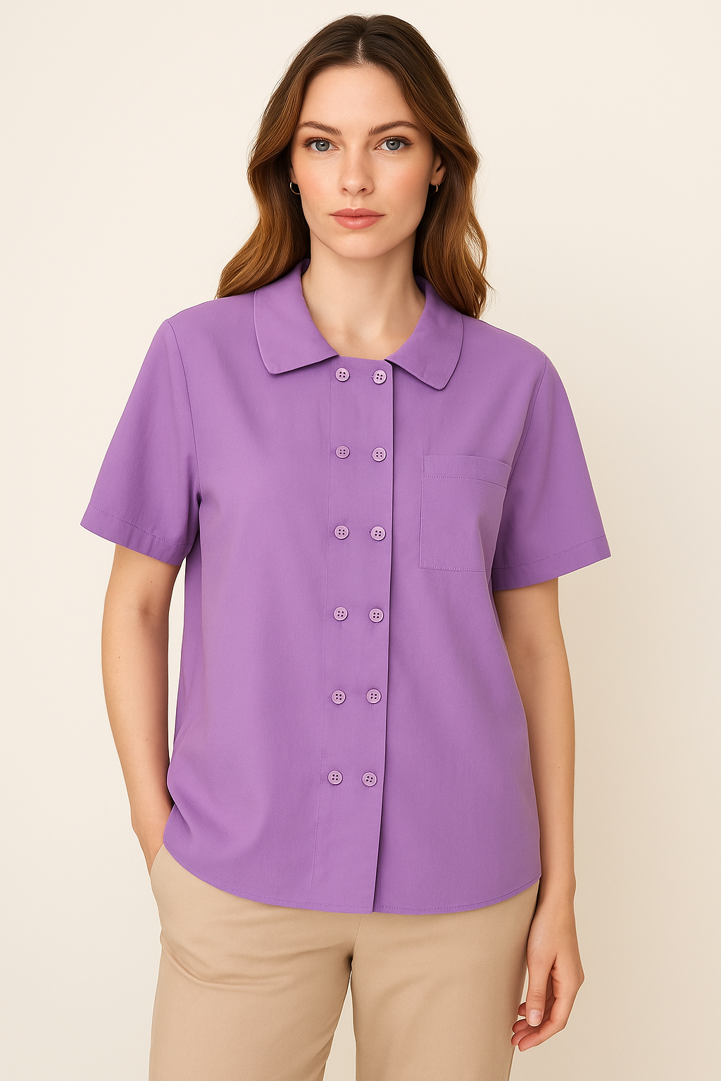 Casual Korte Mouwen Katoenen Shirt - Losse Pasvorm & Knopen