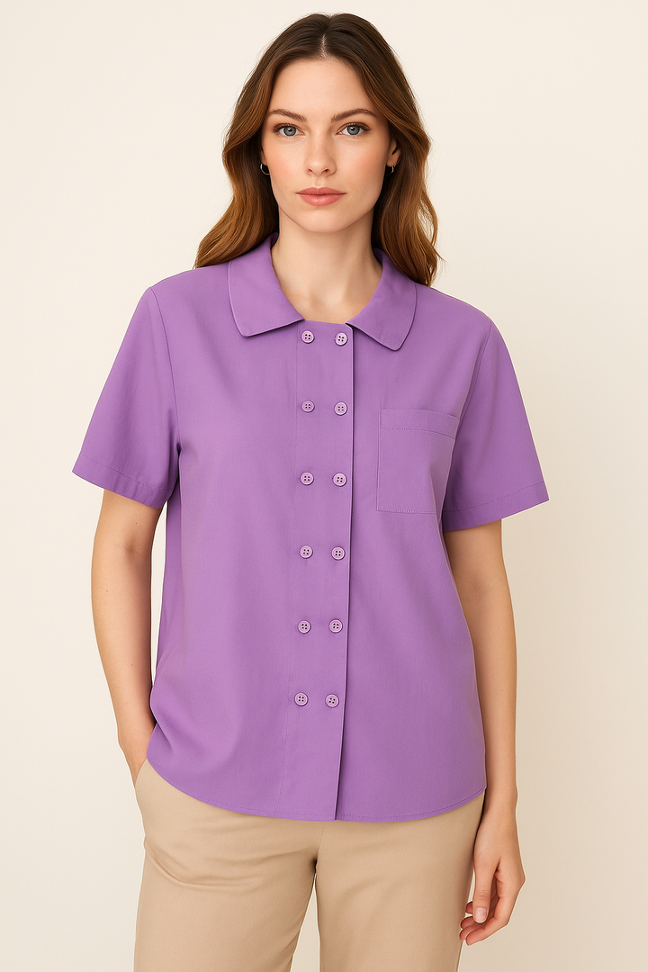Casual Korte Mouwen Katoenen Shirt - Losse Pasvorm & Knopen