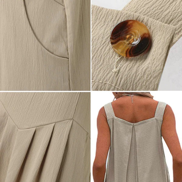 Casual Linnen Jumpsuit - Wijde Benen & Verstelbare Bandjes