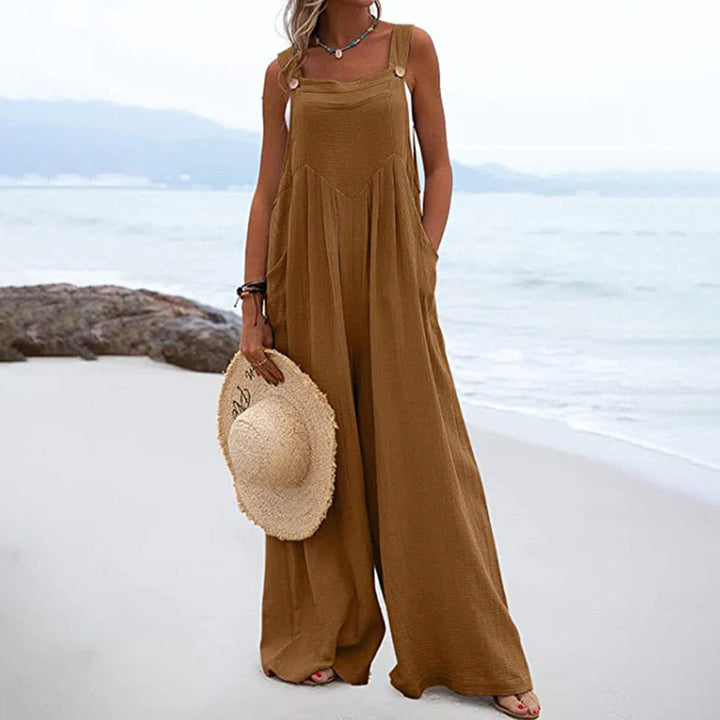 Casual Linnen Jumpsuit - Wijde Benen & Verstelbare Bandjes