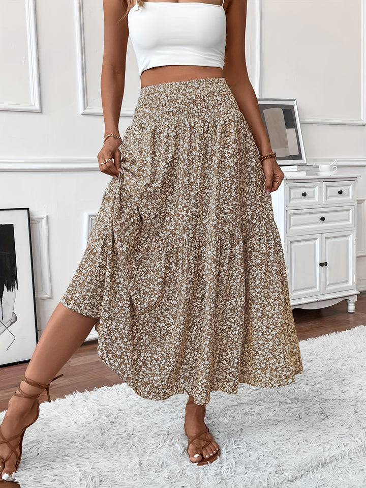 Casual Rok – Elastische Taille & Uitlopende Zoom met Bloemenprint
