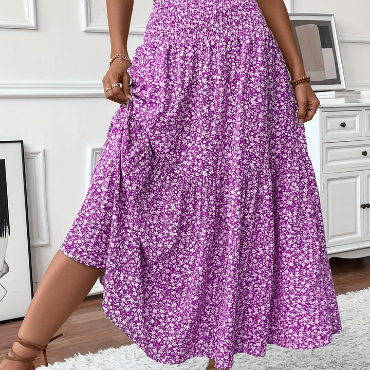Casual Rok – Elastische Taille & Uitlopende Zoom met Bloemenprint