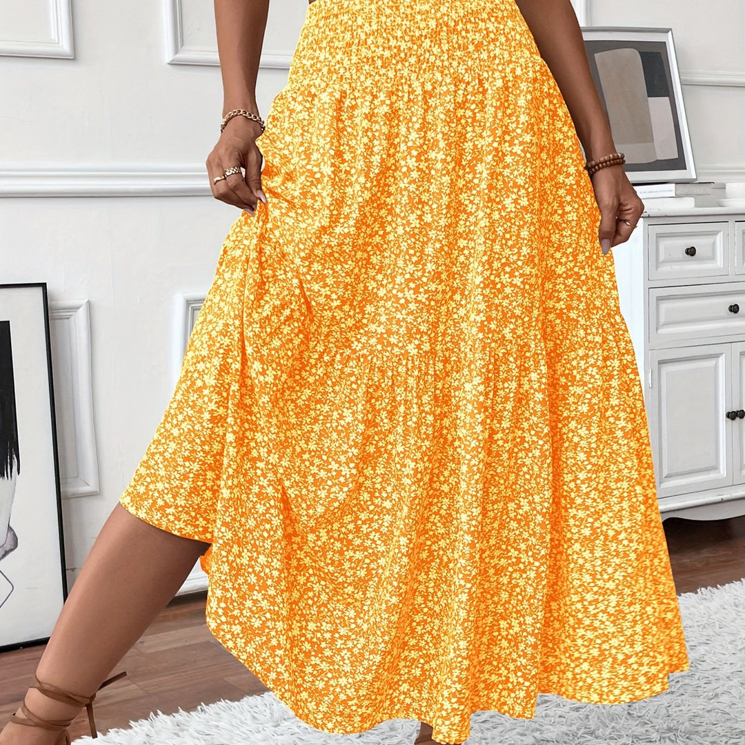 Casual Rok – Elastische Taille & Uitlopende Zoom met Bloemenprint