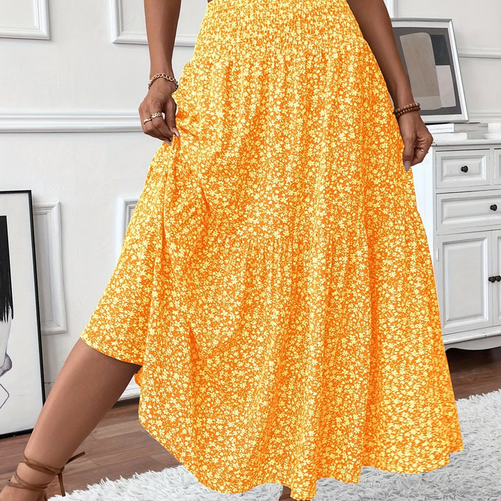 Casual Rok – Elastische Taille & Uitlopende Zoom met Bloemenprint