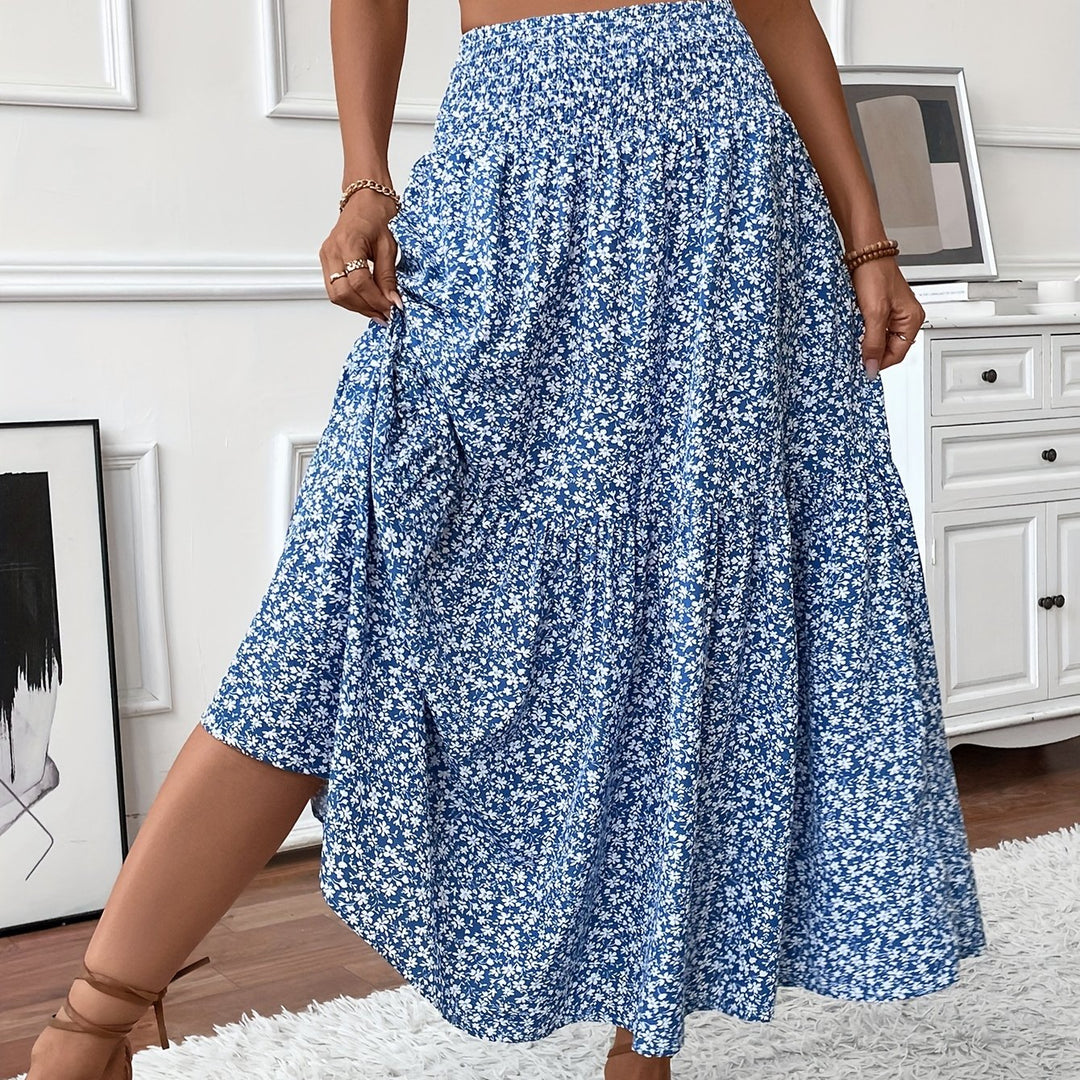 Casual Rok – Elastische Taille & Uitlopende Zoom met Bloemenprint