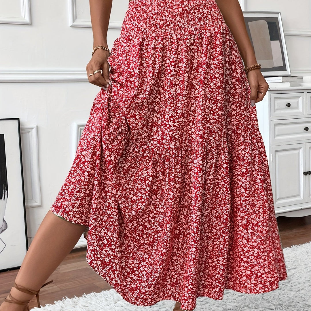 Casual Rok – Elastische Taille & Uitlopende Zoom met Bloemenprint