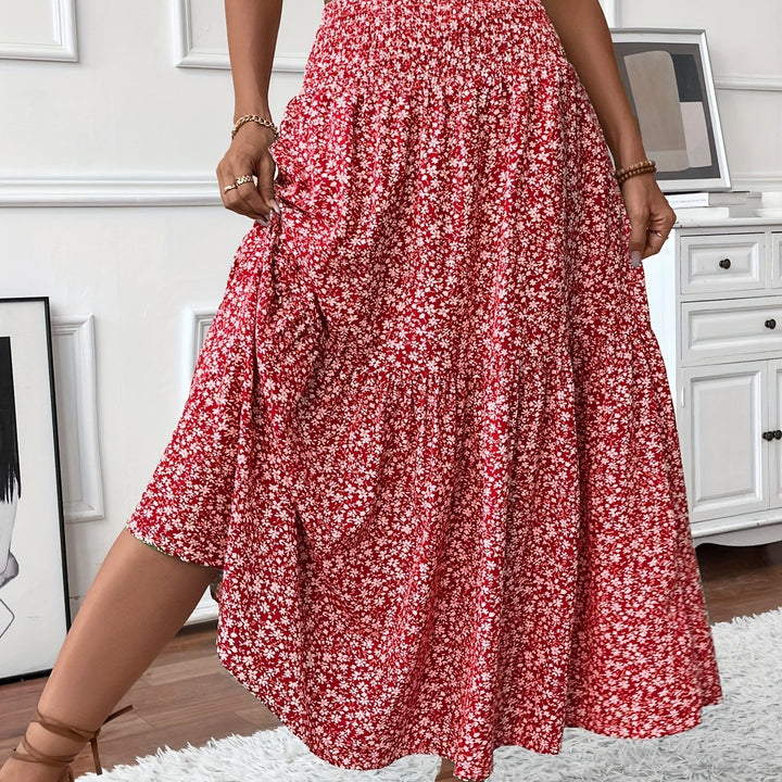 Casual Rok – Elastische Taille & Uitlopende Zoom met Bloemenprint