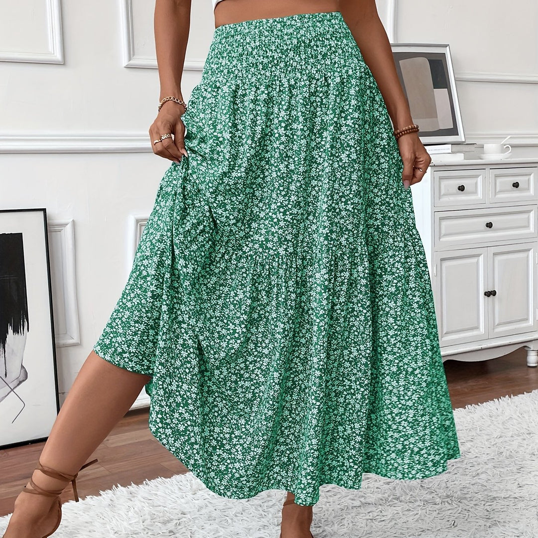 Casual Rok – Elastische Taille & Uitlopende Zoom met Bloemenprint