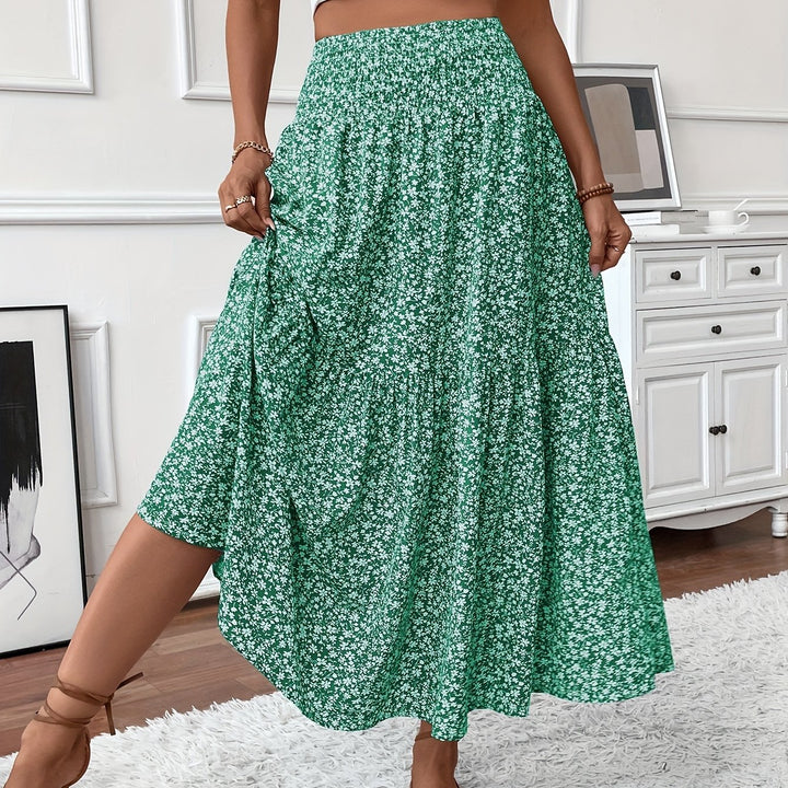 Casual Rok – Elastische Taille & Uitlopende Zoom met Bloemenprint