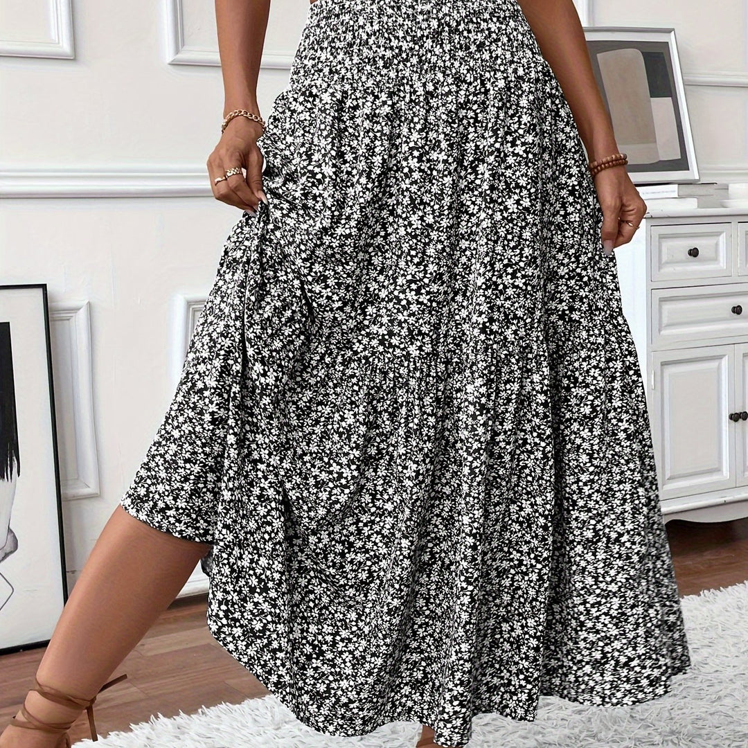 Casual Rok – Elastische Taille & Uitlopende Zoom met Bloemenprint