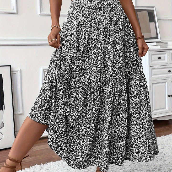 Casual Rok – Elastische Taille & Uitlopende Zoom met Bloemenprint