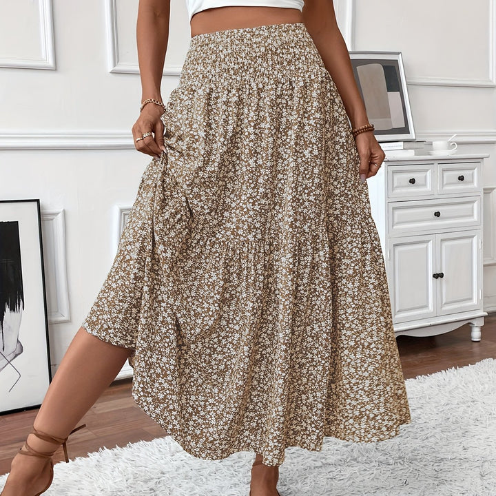 Casual Rok – Elastische Taille & Uitlopende Zoom met Bloemenprint
