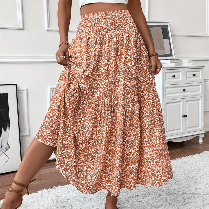 Casual Rok – Elastische Taille & Uitlopende Zoom met Bloemenprint