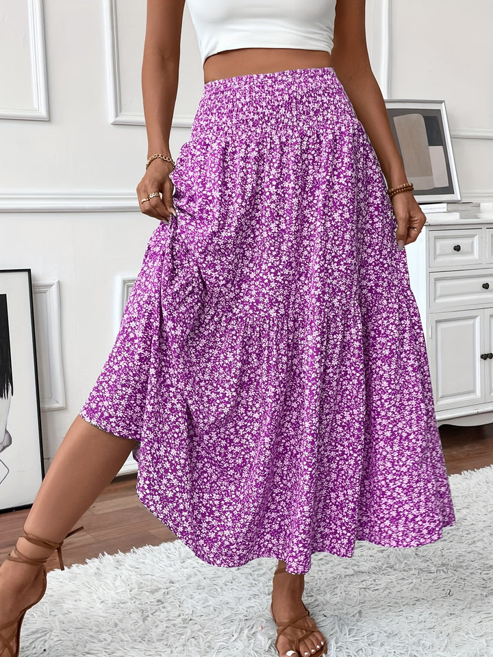 Casual Rok – Elastische Taille & Uitlopende Zoom met Bloemenprint