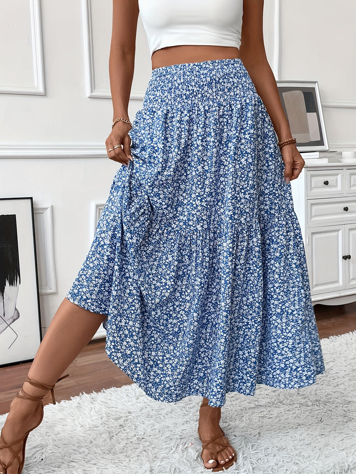 Casual Rok – Elastische Taille & Uitlopende Zoom met Bloemenprint
