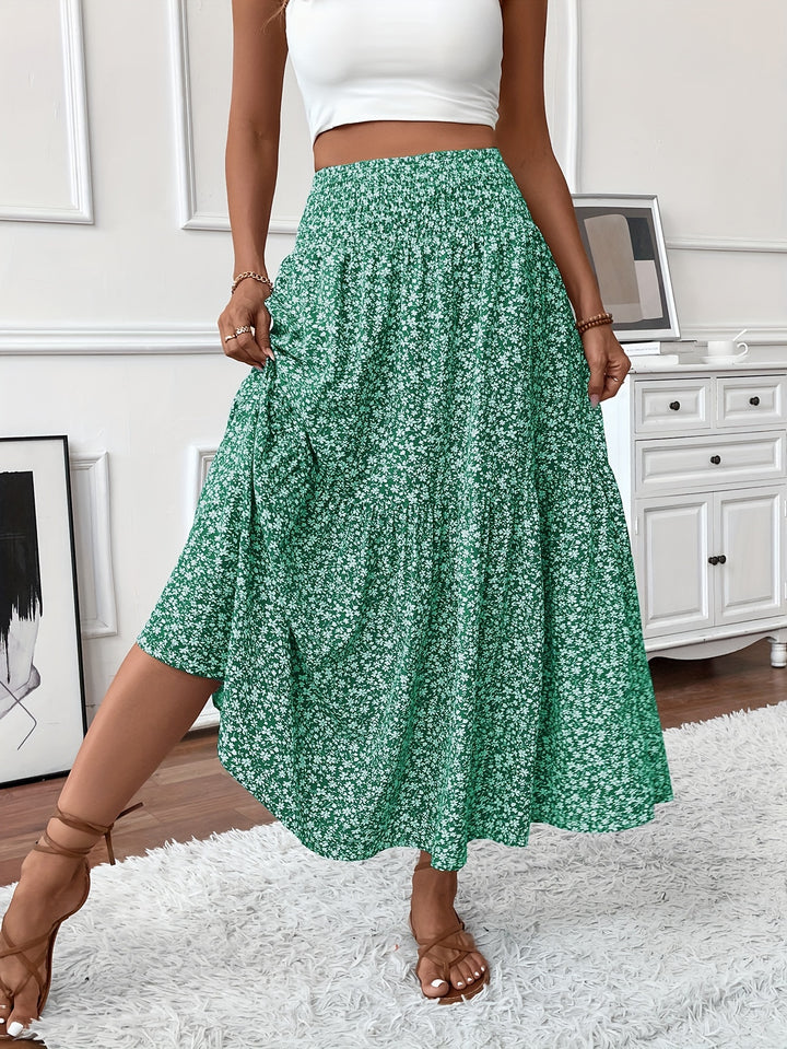 Casual Rok – Elastische Taille & Uitlopende Zoom met Bloemenprint