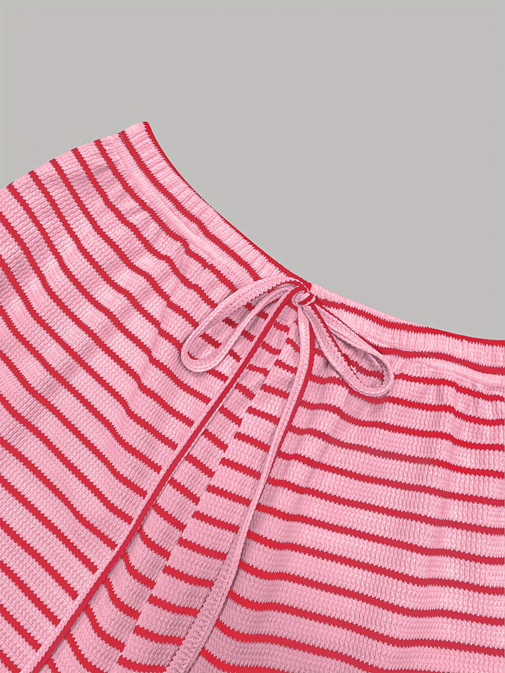 Casual Set – Gestreept Overhemd & Losse Shorts met Elastische Tailleband