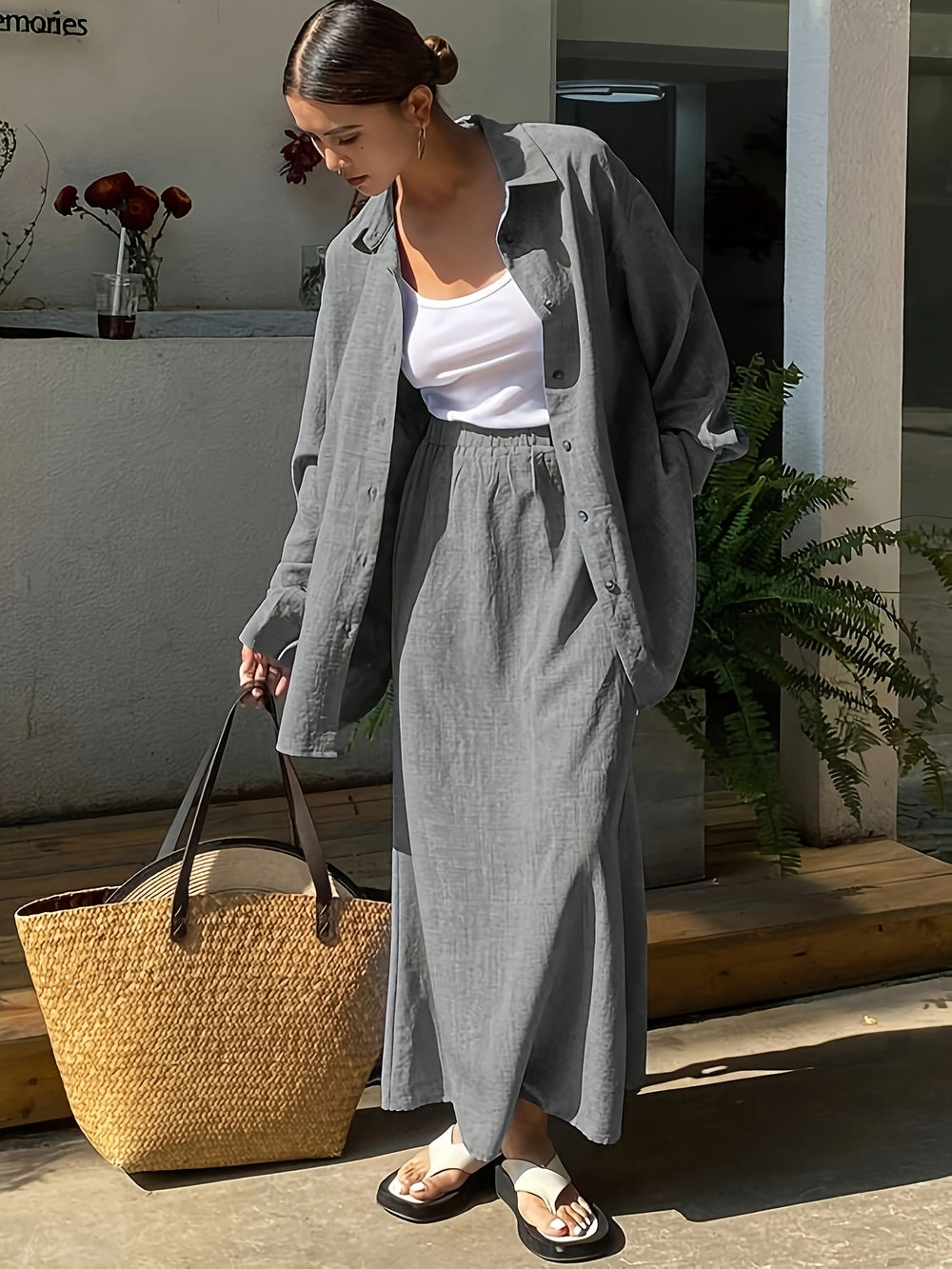 Casual Shirt Rok Set – Losse Pasvorm & Comfortabele Stof