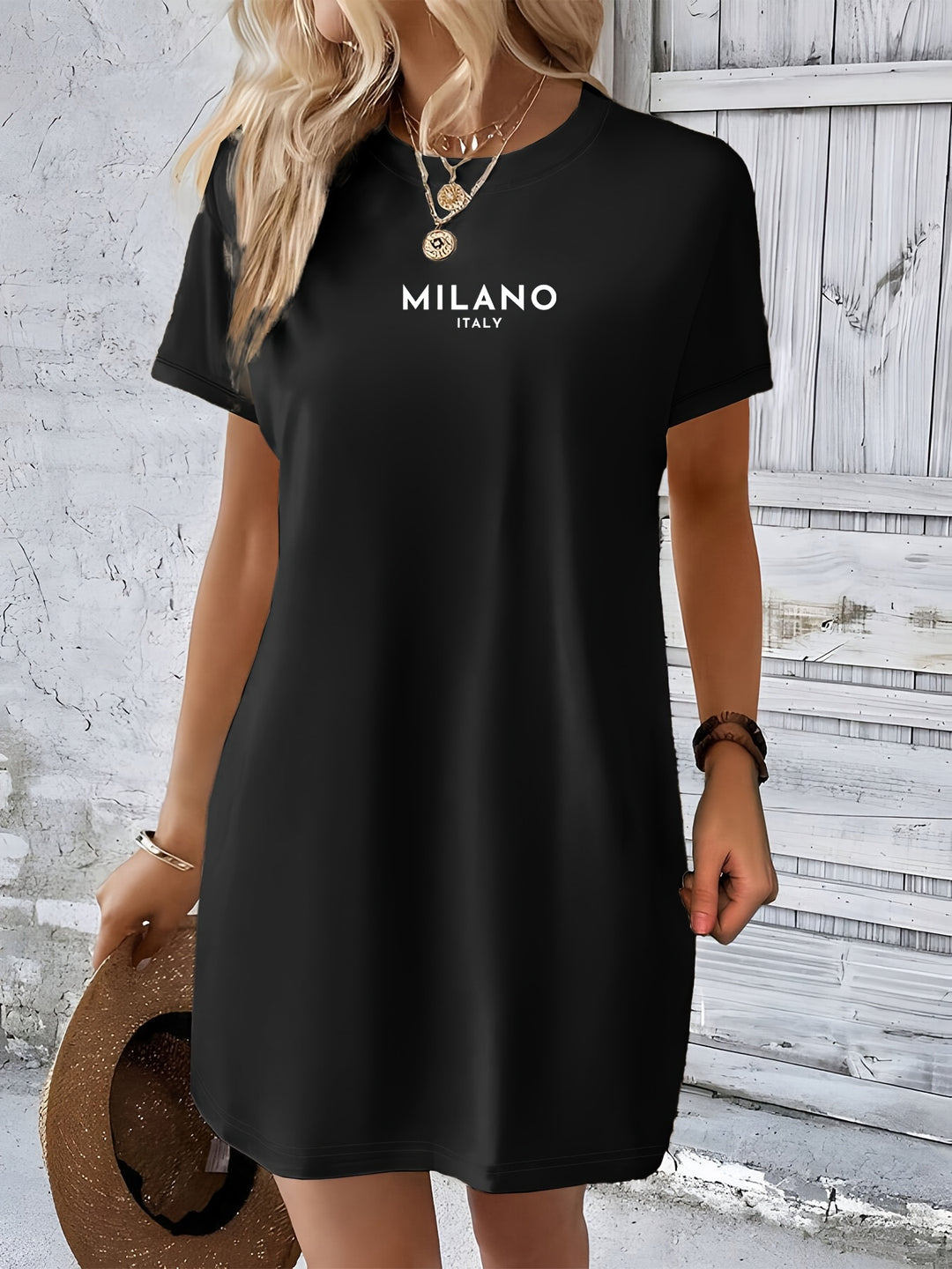 Casual T-shirt - 'Milano Italy' Print & Ronde Hals Ontwerp
