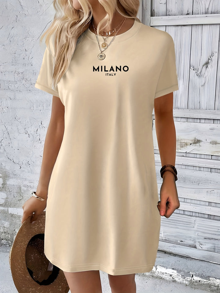 Casual T-shirt - 'Milano Italy' Print & Ronde Hals Ontwerp