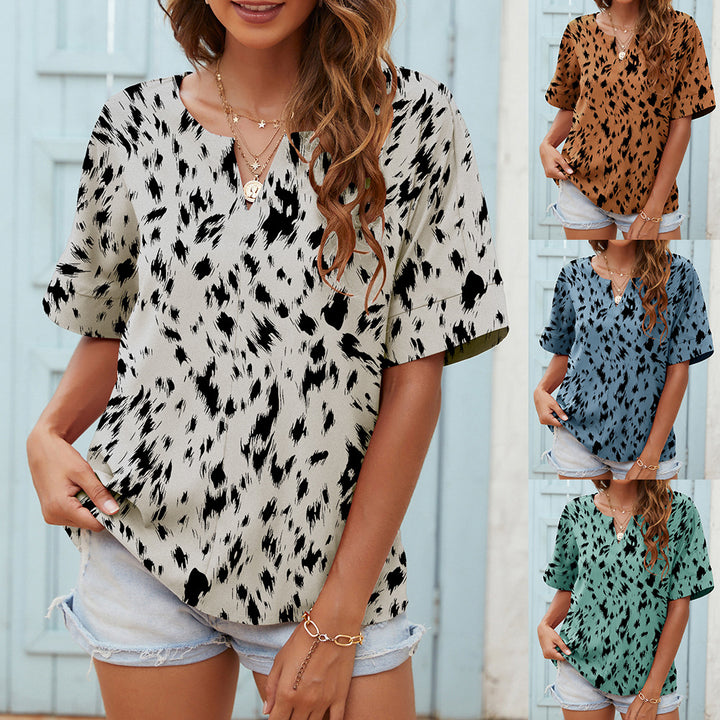 Casual T-shirt – V-hals & Korte Mouwen met Print