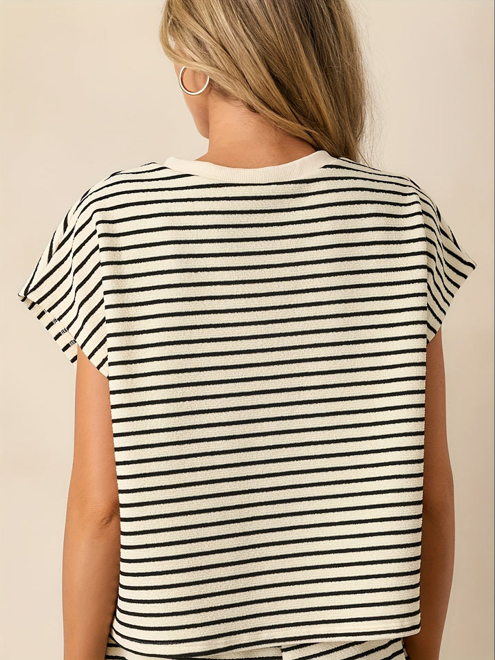 Casual Tweedelige Set - Korte Mouwen Top & Verstelbare Shorts