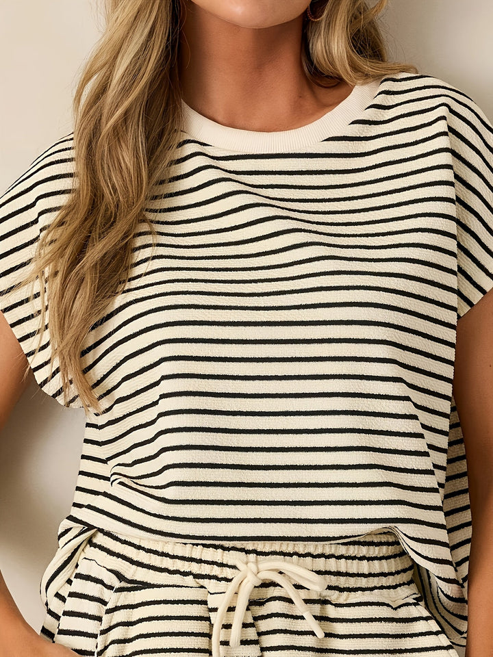 Casual Tweedelige Set - Korte Mouwen Top & Verstelbare Shorts
