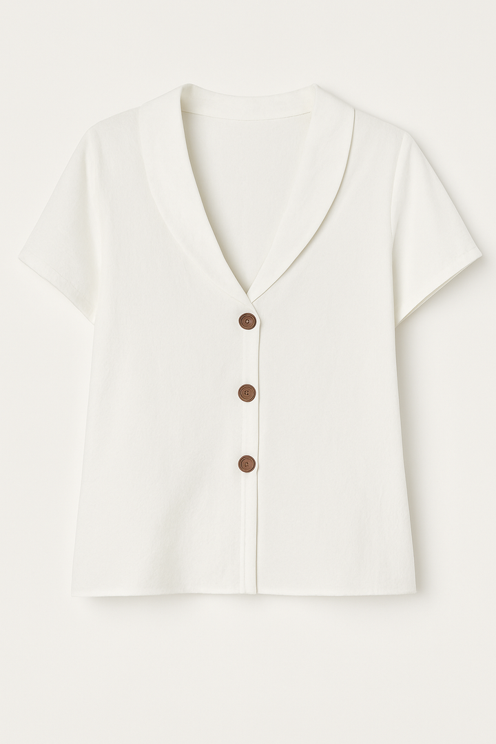 Casual V-Hals Blouse - Knopsluiting & Losse Pasvorm Design