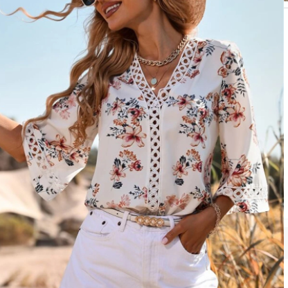 Casual V-hals Shirt – Luchtige Stof & Ruimvallende Vorm