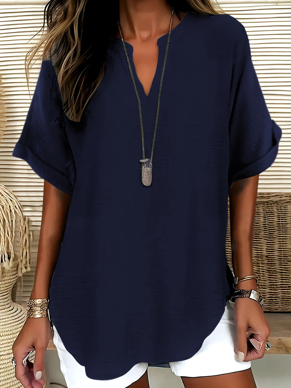 Casual losvallende blouse - V-hals & korte mouwen