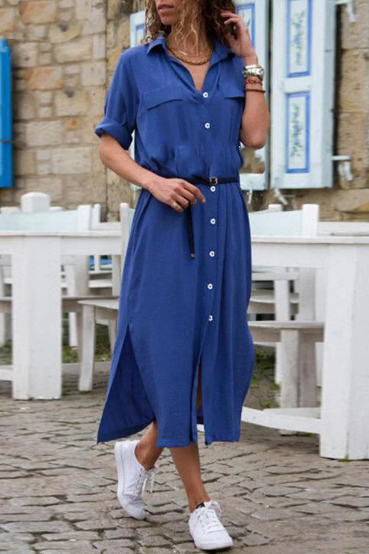 Cattleya - Casual overhemdjurk met omgeslagen kraag en effen patchwork