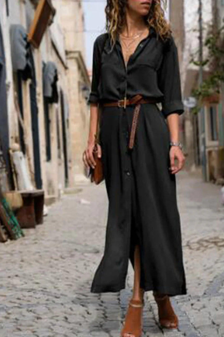 Cattleya - Casual overhemdjurk met omgeslagen kraag en effen patchwork
