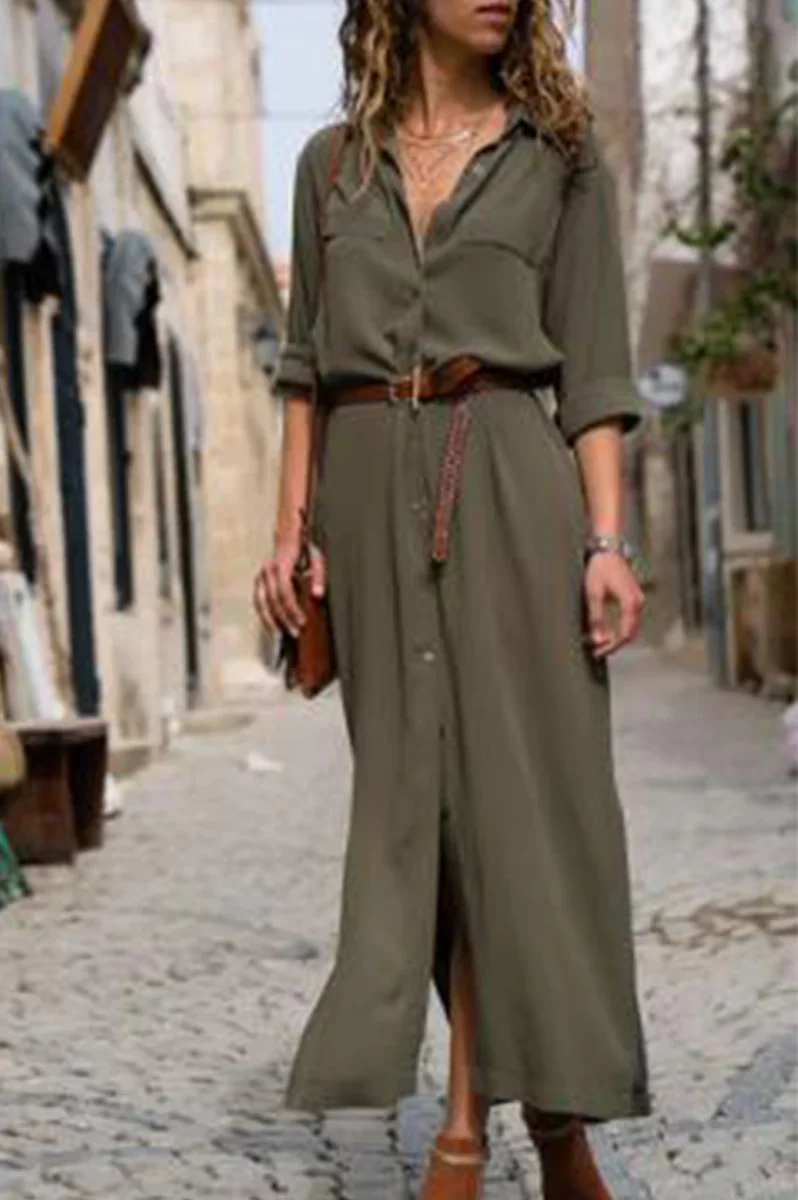 Cattleya - Casual overhemdjurk met omgeslagen kraag en effen patchwork