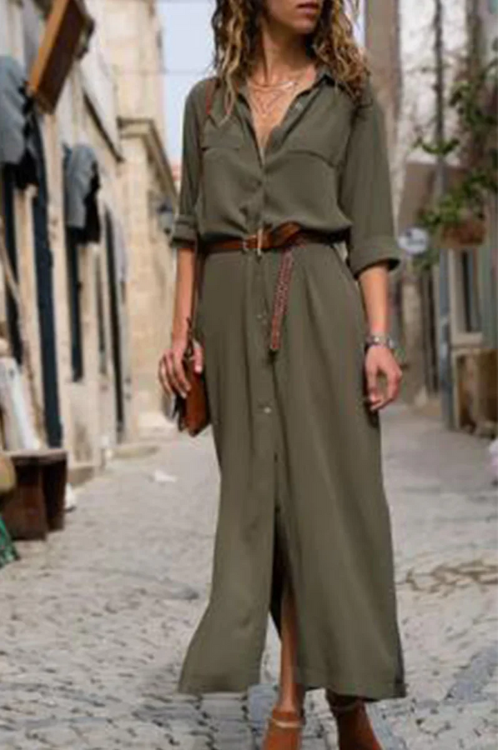 Cattleya - Casual overhemdjurk met omgeslagen kraag en effen patchwork