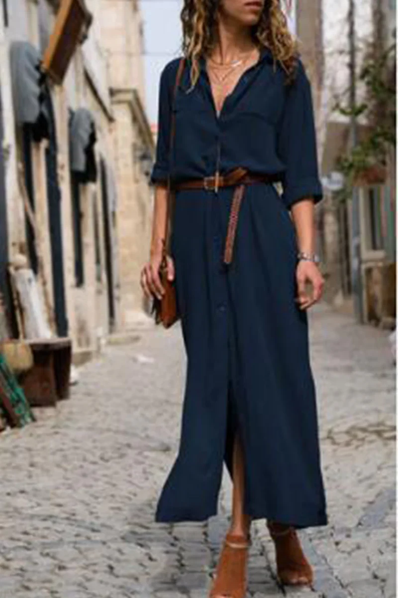 Cattleya - Casual overhemdjurk met omgeslagen kraag en effen patchwork