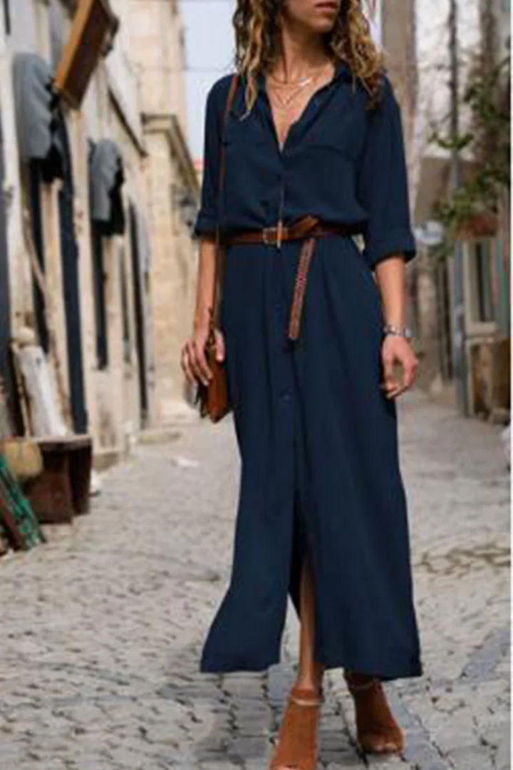 Cattleya - Casual overhemdjurk met omgeslagen kraag en effen patchwork
